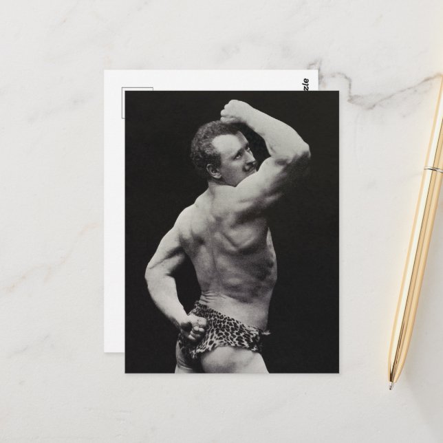 A New Pose by StrongMen Eugen Sandow Bodybuilding Postcard (Front/Back In Situ)