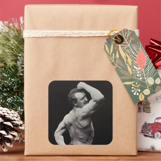 A New Pose by StrongMen Eugen Sandow Bodybuilding Square Sticker (Holiday)