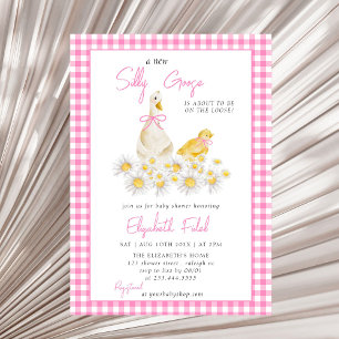 A New Silly Goose Pink Gingham Baby Shower Invitation