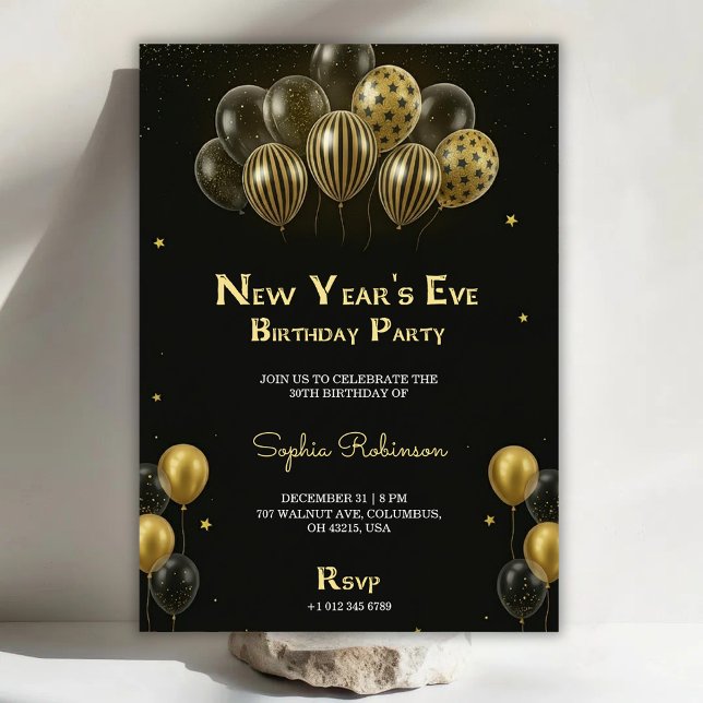 A New Year's Eve birthday party invitation with go (Creator Uploaded)