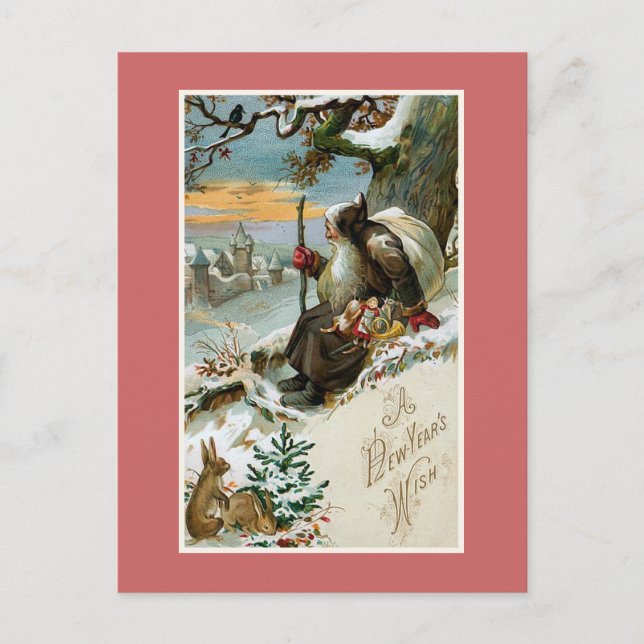 "A New Year's Wish" Vintage Holiday Postcard (Front)