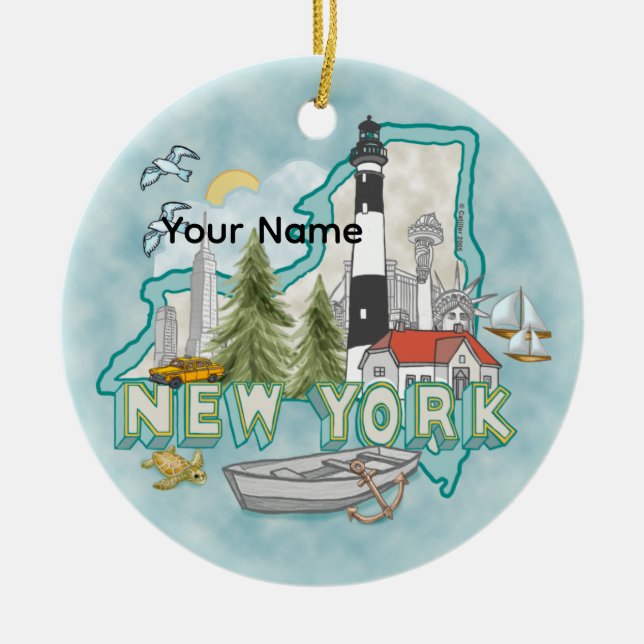 A New York Lighthouse Ceramic Ornament (Front)