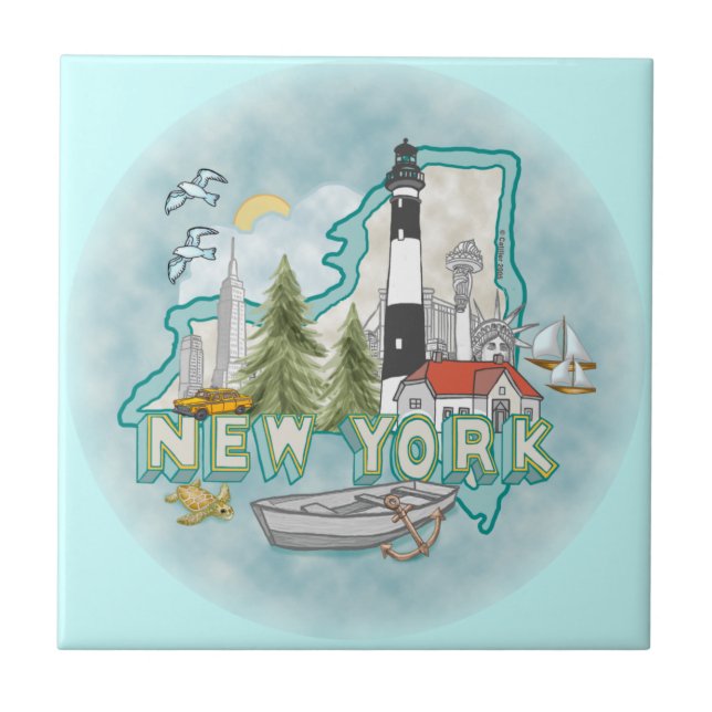A New York Lighthouse Ceramic Tile (Front)