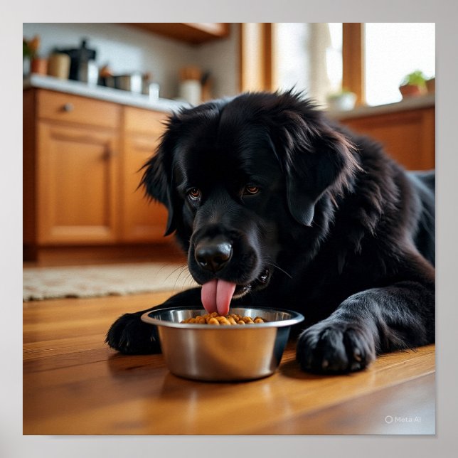 A Newfoundland Dog Enjoying His Meal Poster (Front)