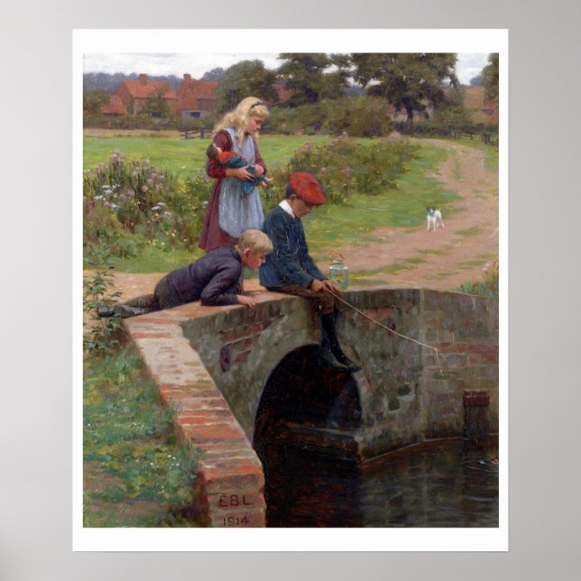 A Nibble, 1914 (oil on panel) Poster (Front)