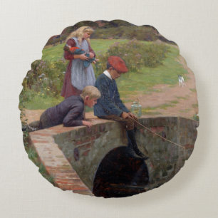 A Nibble, 1914 (oil on panel) Round Cushion