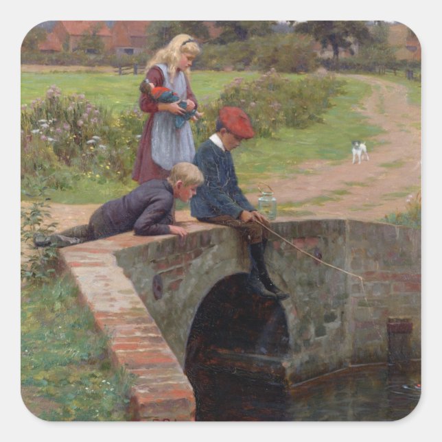 A Nibble, 1914 (oil on panel) Square Sticker (Front)
