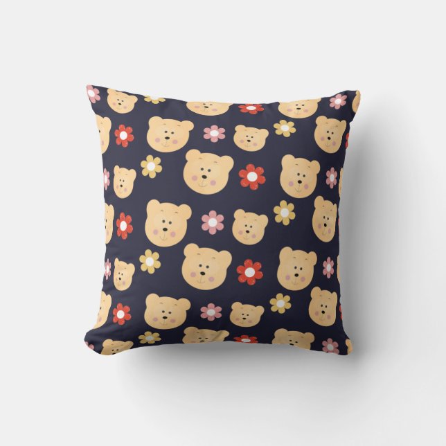 A nice pattern with cute bears and flowers cushion (Front)