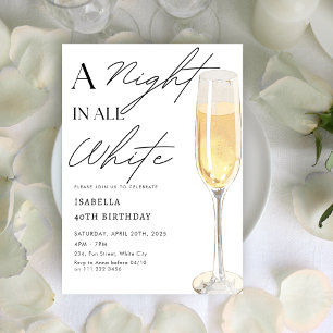 A Night in All White Party Champagne Birthday Invitation