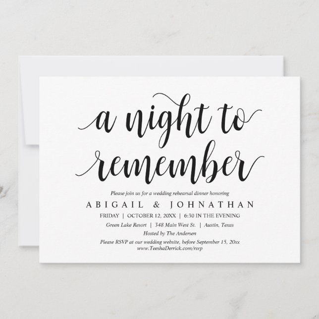 A Night To Remember, Wedding Rehearsal Dinner Invitation (Front)