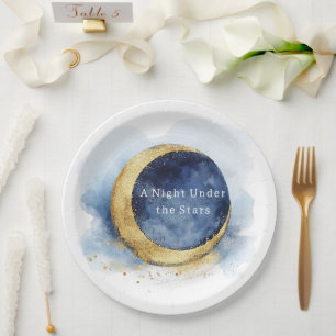A Night Under Stars Celestial Blue Moon Wedding Paper Plate