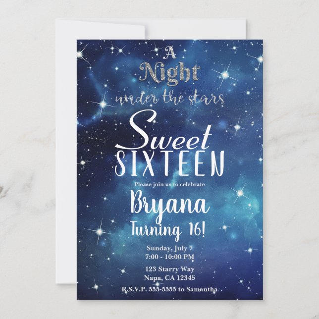 A Night Under the Star Blue Starry Sky Sweet 16  I Invitation (Front)