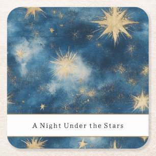 A Night Under the Stars Celestial Blue Wedding Square Paper Coaster