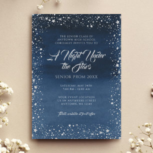 A Night Under the Stars Silver Navy Blue Prom Invitation