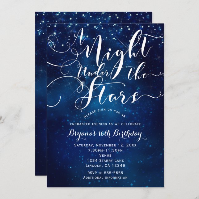 A NIGHT UNDER THE STARS Starry Bright Blue Sky Invitation (Front/Back)
