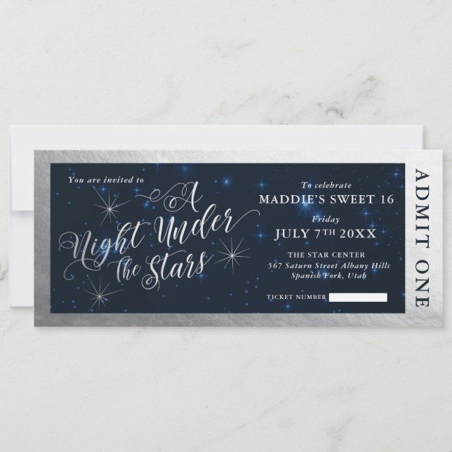 A Night Under the Stars Sweet Sixteen Ticket Invitation (Front)