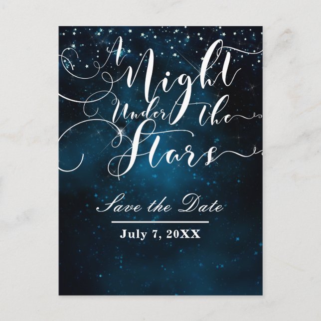 A NIGHT UNDER THE STARS Wedding Save the Date Announcement Postcard (Front)