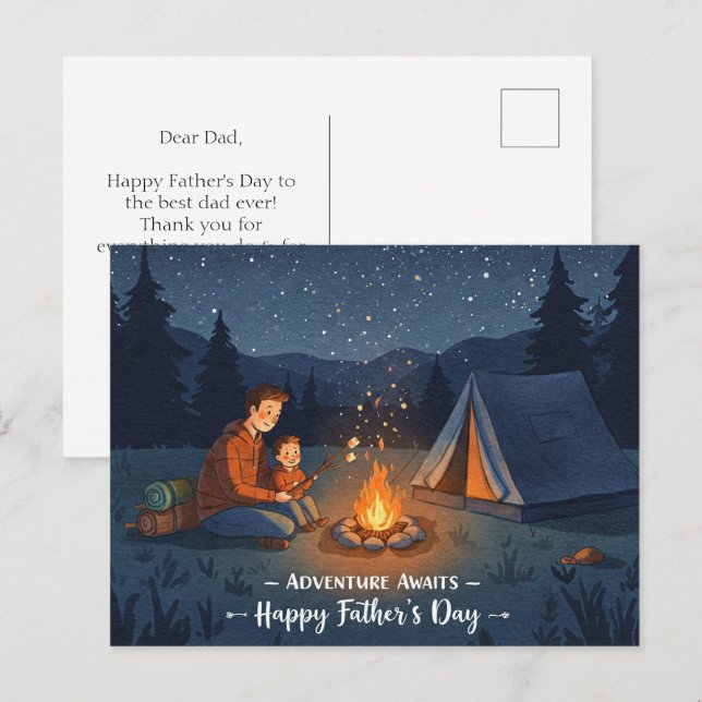a nighttime camping for Father's Day Postcard (Front/Back)