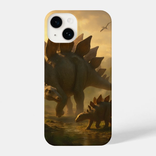 A noble adult Stegosaurus gently guiding its young iPhone Case (Back)