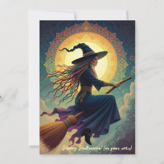 A Nocturnal Rendezvous: Modern Witch Halloween Holiday Card