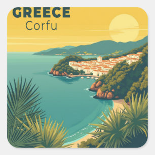 A Nostalgic Classic Travel Poster – Greece Corfu Square Sticker