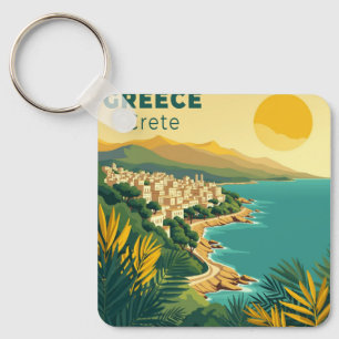 A Nostalgic Classic Travel Poster – Greece Crete Key Ring