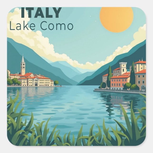 A Nostalgic Classic Travel Poster – Italy Lake Com Square Sticker (Front)