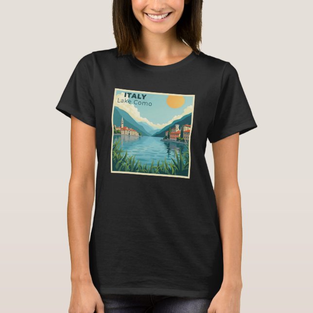 A Nostalgic Classic Travel Poster – Italy Lake Com T-Shirt (Front)