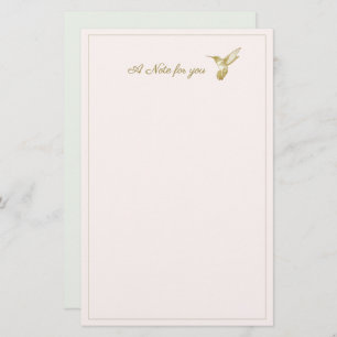 A Note For You Gold Glimmer Hummingbird Stationery