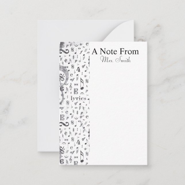 A Note From Black and White Vintage Music Note Card (Front)
