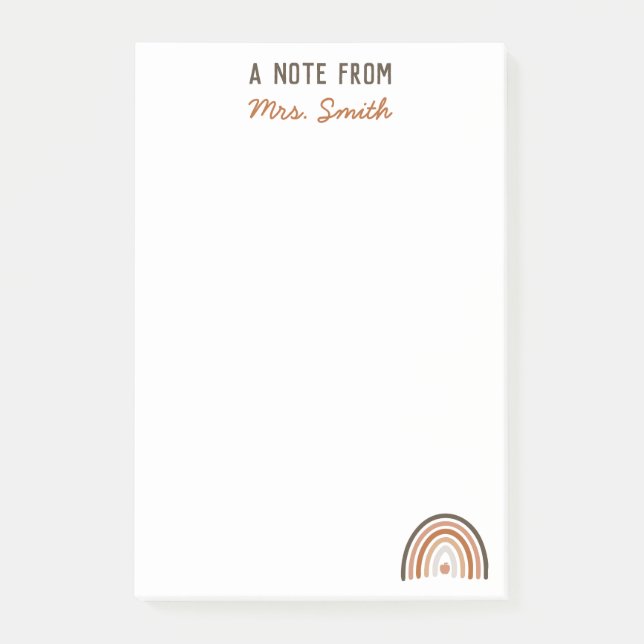 A Note From Boho Rainbow Teacher Post-it Notes (Front)