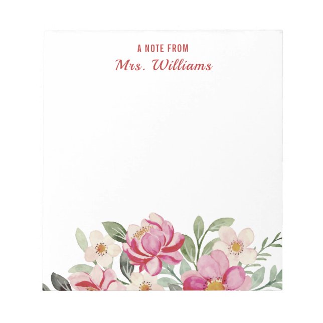 A Note From Custom Name Watercolor Flowers Floral (Front)