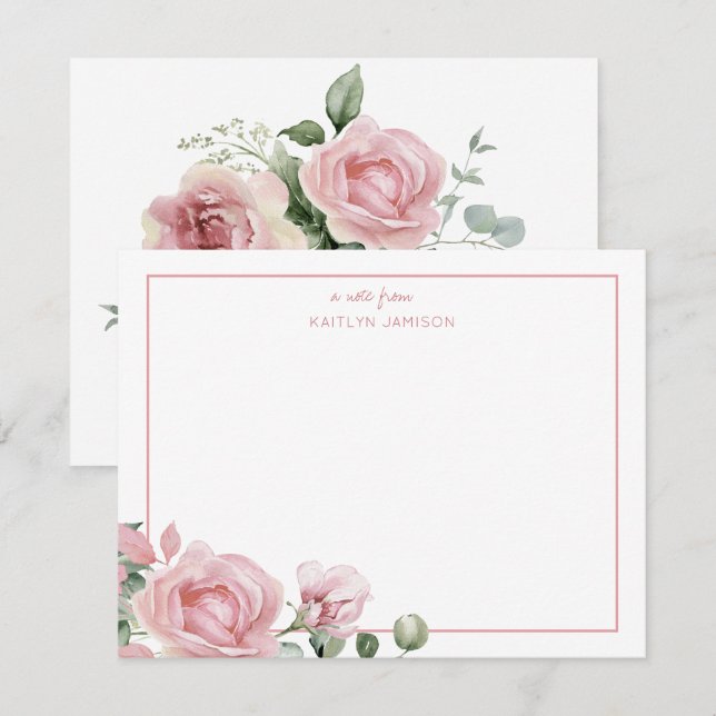 A Note From | Pink Rose Floral Note  Card (Front/Back)