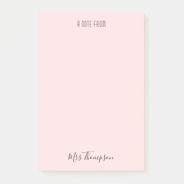 A Note From Teacher Blush Pink Name Post It Notes (Front)