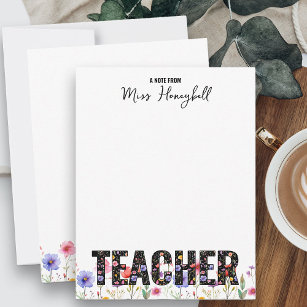 A Note from Teacher Pretty Wildflower Note Cards