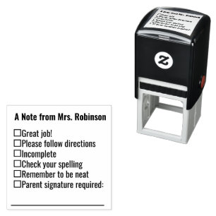 A Note from Teacher's Name Checkboxes & Messages Self-inking Stamp