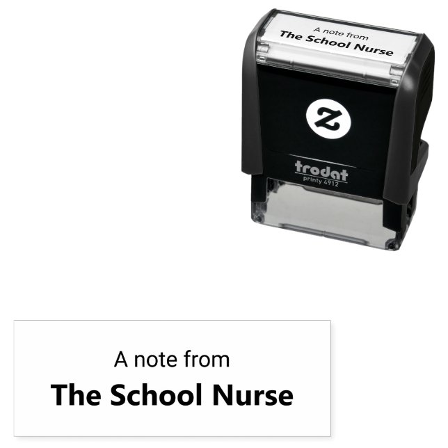 A note from the School Nurse and Nurse's Name Self-inking Stamp (In Situ)