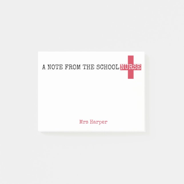 A Note From the School Nurse Red First Aid Cross (Front)