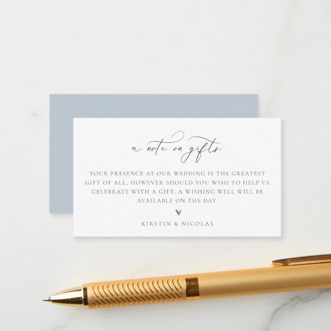 A Note On Gifts Dusty Blue Wedding Enclosure Card (Front/Back In Situ)