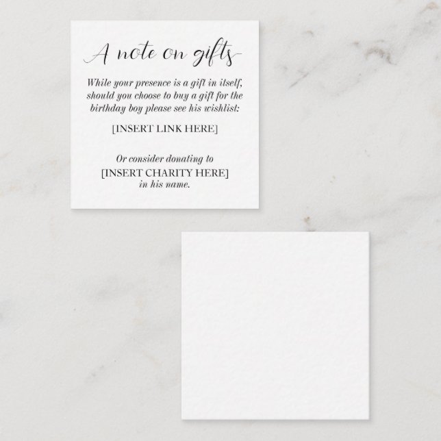A Note on Gifts Enclosure Card (Front/Back)