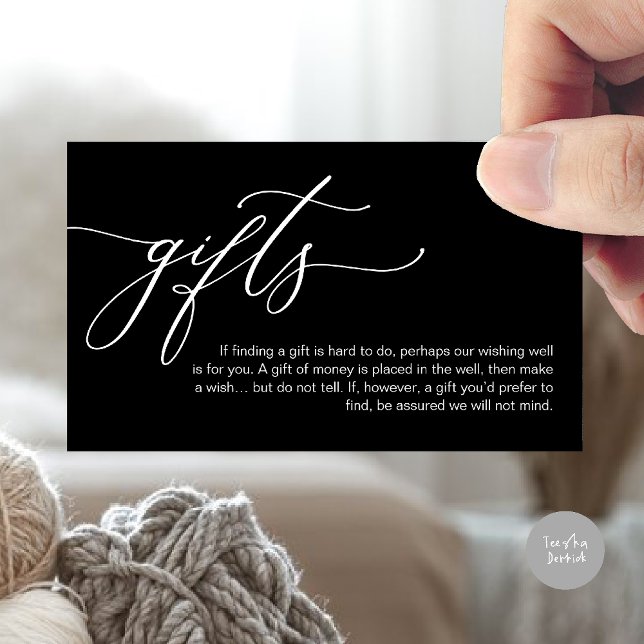 A note on gifts, honeymoon fund cash  enclosure card (A note on gifts, honeymoon wish fund cash wish enclosure card in classy black white)