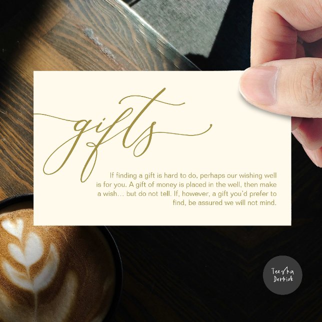 A note on gifts, honeymoon fund cash  enclosure card (A note on gifts, honeymoon wish fund cash wish enclosure card in yellow gold)