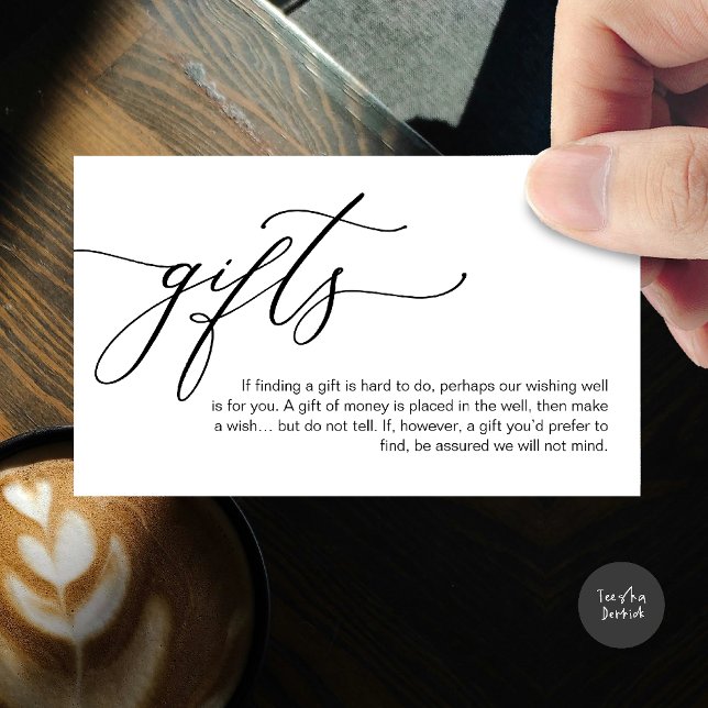 A note on gifts, honeymoon fund cash  enclosure card (A note on gifts, honeymoon wish fund cash wish enclosure card in black white)