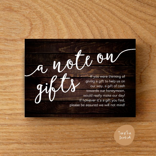 A Note On Gifts, Honeymoon Fund Cash Wish Enclosure Card (A Note On Gifts, Honeymoon Fund Cash Wish Enclosure Card Rustic Dark Wood )
