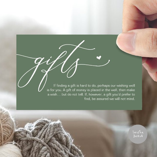 A note on gifts, Honeymoon Fund, Wish, Cash Enclosure Card (A note on gifts, honeymoon wish fund cash wish enclosure card in forest sage green)