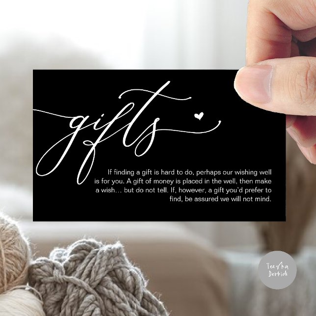 A note on gifts, Honeymoon Fund, Wish, Cash Enclosure Card (A note on gifts, honeymoon wish fund cash wish enclosure card in classy black white)