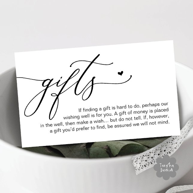 A note on gifts, Honeymoon Money Cash Fund Enclosure Card (A note on gifts, Honeymoon Money Cash Fund Modern Romantic Heart Enclosure Card in Black White)