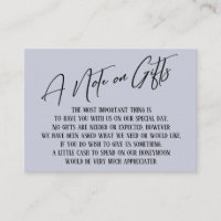A Note on Gifts Modern Handwriting Wedding Blue