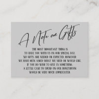 A Note on Gifts Modern Handwriting Wedding Grey