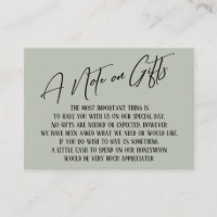 A Note on Gifts Modern Handwriting Wedding Sage